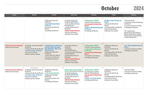 10/2024 Lake Huron Woods Calendar