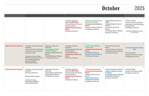 10/2025 Lake Huron Woods Calendar