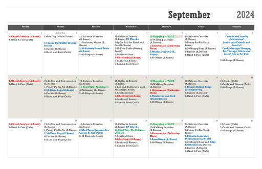 9/2024 Lake Huron Woods Calendar