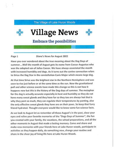 8/2022 Lake Huron Woods Village News