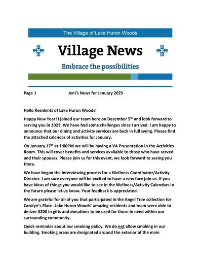 1/2023 Lake Huron Woods Village News